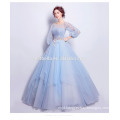 New fashion 2017 elegant light blue ball gown sweet evening dress party gowns with long sleeve